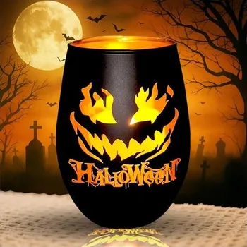 Skleněná halloweenská lucerna s gravírováním