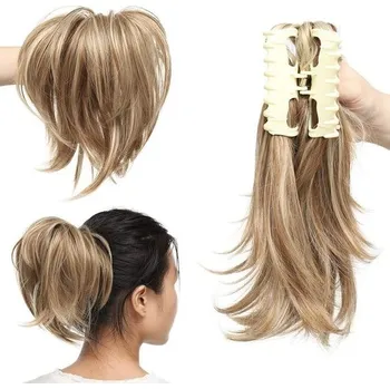 Barva na vlasy Silk-co 30cm kudrnatý culík s připínacím drápem, syntetický příčesek - pískově hnědá, odbarvená