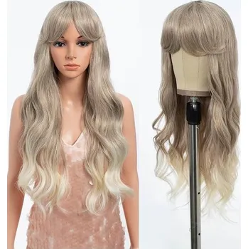 Čelenka Paruka Style Icon Lněná blond s ofinou, dlouhé vrstvené vlnité vlasy, záclonková ofina, paruka pro