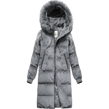 Dámská bunda Šedá dámská manšestrová zimní bunda s kapucí (7763) odstíny šedé L (40)