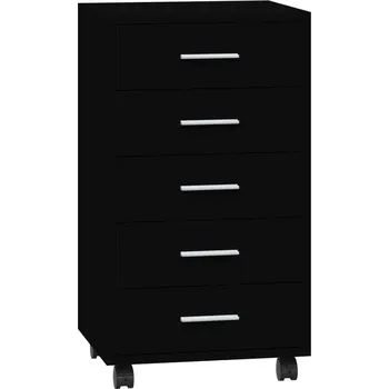 Komoda Skříňka se zásuvkami a kolečky, černá, textilní materiál