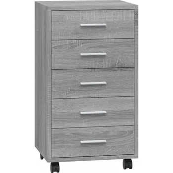 Komoda Skříňka se zásuvkami a kolečky, šedý dub sonoma