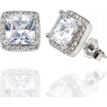 Náušnice NÁUŠNICE DÁMSKÉ ČTVERCOVÉ STŘÍBRNÉ ZIRKON Ag925