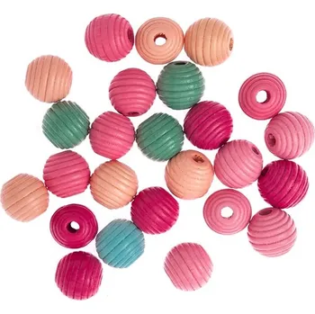 Dětské navlékací korálky Barevné dřevěné korálky spirála 15 mm - 25 ks