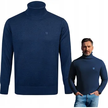 Pánský svetr Pako Jeans svetr Klasický rolák pánský svetr elastický tmavě modrý rolák velikost 3XL