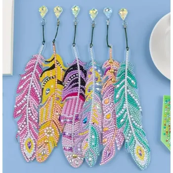 Diamantové malování Diamantové malování - Záložky do knihy - SET 6ks - Pírka II