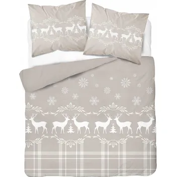 Povlečení Povlečení Vánoční saténové 160x200 Sobíci Hvězdičky Béžové