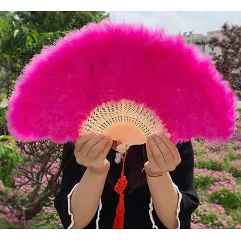 Party dekorace Vějíř z peří, Skládací, růžový