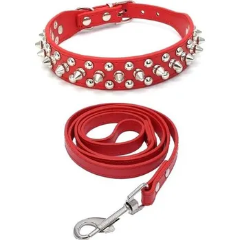 Obojek pro psa Nastavitelný nýtový obojek Yiwong + tažné lano, nýtový obojek pro psy s kuličkami, kožený obojek s