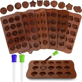 Betonová forma 6dílná čokoládová forma, 3D silikonová čokoládová forma s 15 přihrádkami a 2 pipetami, nepřilnavá