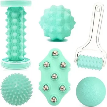 Masáž Sada na masáž chodidel 6 v 1 - válec na svaly, přenosný masážní válec, masážní míčky na chodidla,