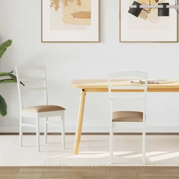 Jídelní židle 2 pcs Bílá a hnědá Masivní gumové dřevo