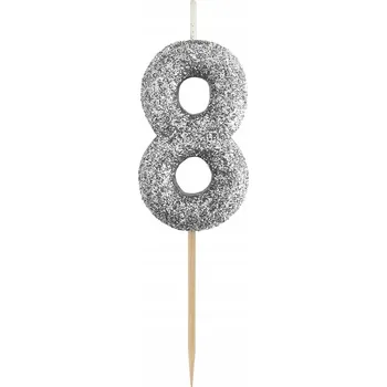 Svíčka Svíčka zápich číslice 8 třpytivá černá 11x3,5cm