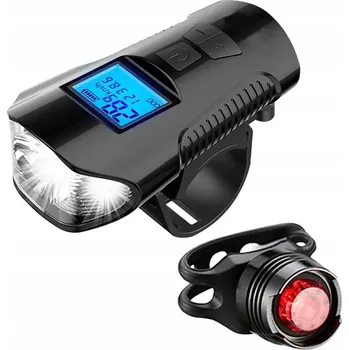 Cyklosvítilna VODĚODOLNÁ LED SVĚTLO NA KOLO AKUMULÁTOR BATERIE, CYKLOCOMPUTER, ZVONEK 4v1 PŘEDNÍ + ZADNÍ