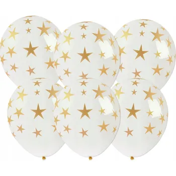 Balónek Balónky bílé se zlatými hvězdičkami, 6 kusů