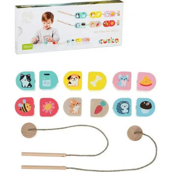 Dřevěná hračka Cubika Navlékací set 14 ks Co jíme