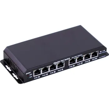 Switch Maxlink Switch POESG-8-7P 8x GLAN, 7x PoEout, 1x PoEin + napájecí adaptér 24V 2,5A
