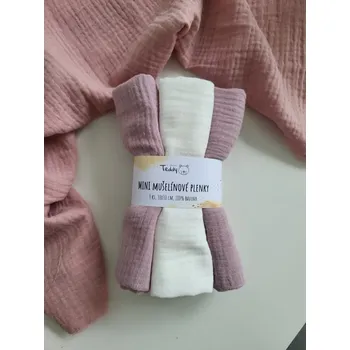 látková plena Teddy Sada 3x mušelínová plenka MINI 30x30 cm růžová bílá