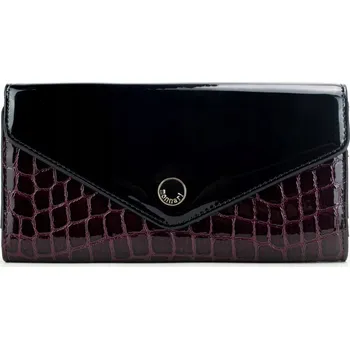 Peněženka ČERNÁ BORDOVÁ VELKÁ DÁMSKÁ PENĚŽENKA MONNARI VZHLED KŮŽE LAKOVANÁ
