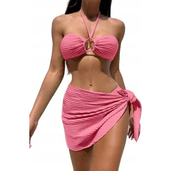 Dámské plavky PLAVKY 3DÍLNÉ RŮŽOVÉ SADA NA PLÁŽ BIKINY SUKNĚ L