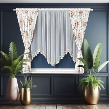 Záclona BytoTex Hotová záclona L 294 bílá s květinami, 300x160 cm