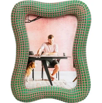 Zahradní dekorace Vlnitý fotorámeček Kare Design, zelený, ručně malovaný, unikátní, lze použít stojící, lze připevnit