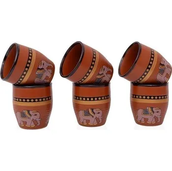 Ručně vyráběný tradiční kulhar kulhad čaj kávový hrnek Cantaritos sada 6 kusů glazované kameniny s