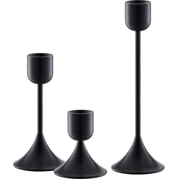 Svícen Kovový svícen idyllictime s těžkým podstavcem pro kuželové svíčky, dekorace na stůl (černý, 1 sada