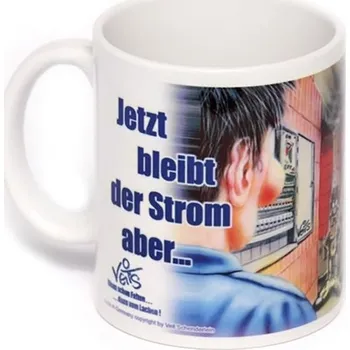 Vtipný kreslený keramický hrnek pro elektrikáře... Konečně je vypnutý proud. Mám to!!
