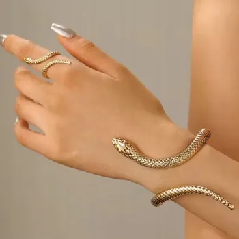 Náramek Sada manžeta NÁRAMEK a PRSTÝNEK lolita cosplay HAD zlatá barva