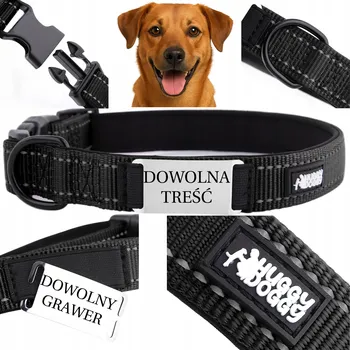 Obojek pro psa Látkový obojek pro psy s gravírováním HUGGY DOGGY vel. M