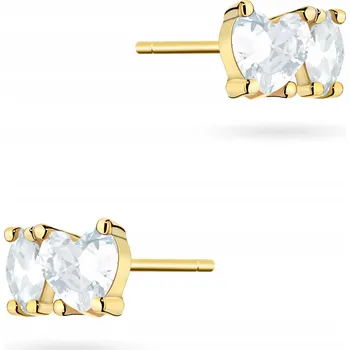 Náušnice POZLACENÉ STŘÍBRNÉ NÁUŠNICE Dámské ryzost 925 Srdíčka Bílé Zirkony Puzetky