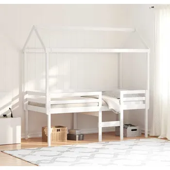 vidaXL Patrová postel se střechou 90 x 200 cm masivní borovice [3282132] Barva: Bílá