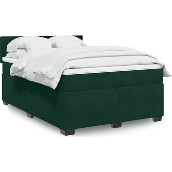 Postel vidaXL Box spring postel s matrací 140x200 cm samet [3286337] Barva: Tmavě zelená