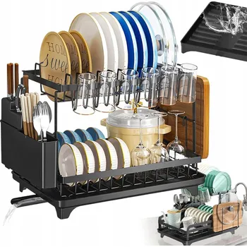 Odkapávač na nádobí ODKAPÁVAČ NA NÁDOBÍ DVOUÚROVŇOVÝ STOJÍCÍ ODKAPÁVAČ S ODKAPEM 42x32x30 CM