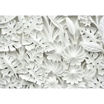 Fototapeta Fototapeta BÍLÁ 3D LISTY OPTICKÁ KVĚTINY 254x184