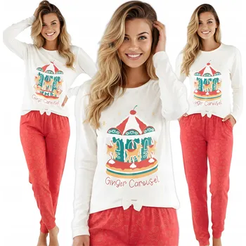 Dámské pyžamo Vánoční dámské pyžamo s dlouhým rukávem bavlněné Gretel béžové XL