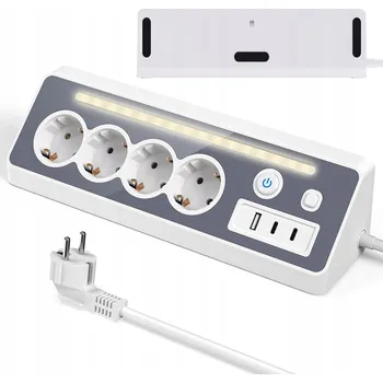 Napájecí kabel ZÁSUVKOVÁ LIŠTA PRODLUŽOVACÍ KABEL 4 ZÁSUVKY + USB +2 TYPU C KABEL 1.5 M