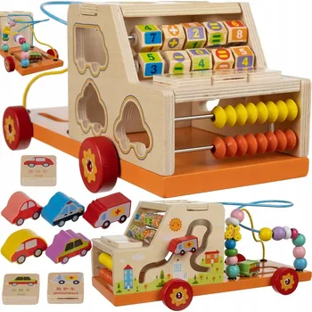 Dřevěná hračka DŘEVĚNÉ VELKÉ AUTO AUTÍČKO MONTESSORI STAVEBNICE TŘÍDIČ POČÍTADLO TVARY ČÍSLICE