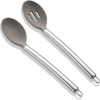 Obracečka Sada silikonových lžic na vaření, pevná lžíce ReaNea, děrovaná lžíce, žáruvzdorná rukojeť,