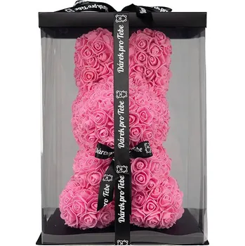 plyšák Medvídárek králíček z růží dárkově balený, 40 cm, růžový