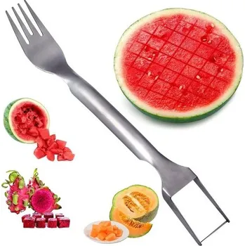 Příbor Kráječ na meloun, XiXiRan 2 v 1 vidlička na ovoce z nerezové oceli, vidlička na krájení melounu,