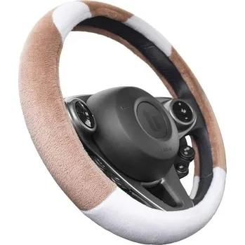 Autopotah Upgrade4cars Zimní plyšový potah na volant, hnědý a bílý | Univerzální potah na volant z umělé