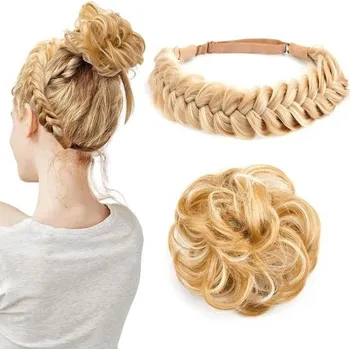 Čelenka Chunyin 1ks syntetické vlasy zapletená čelenka 1ks umělý drdol vlasový kroužek zapletený s velkým