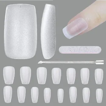 480 ks čtvercových tipů na nehty - celoplošné matné čtvercové akrylové nehty Coffin Nails
