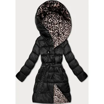 Černá/s panteřím vzorem oboustranná zimní plus size bunda (M6-6008-1) odstíny béžové 46