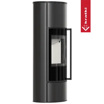 Krbová kamna Kratki Kamna ERIK Ø150 5,5kW Černý Termotec Rukojeť z Exotického Dřeva