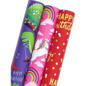 Balící papír Oboustranný balicí papír Holijolly k dětským narozeninám - mini role (43 cm x 3 m na roli) -