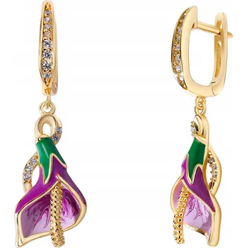 Náušnice Dámské zlaté náušnice , visící anglické květiny s kubickou zirkonií, stříbro 925