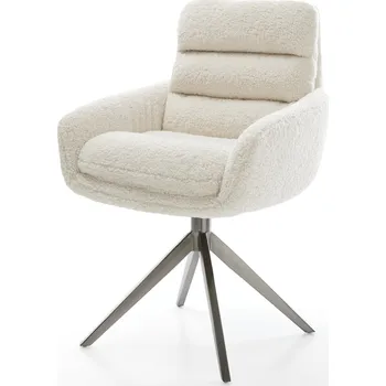 Jídelní židle DELIFE Jídelní židle Abelia-Flex s područkami plyšový manšestr béžová křížová podnož široká grafitová 360° otočný houpací funkce